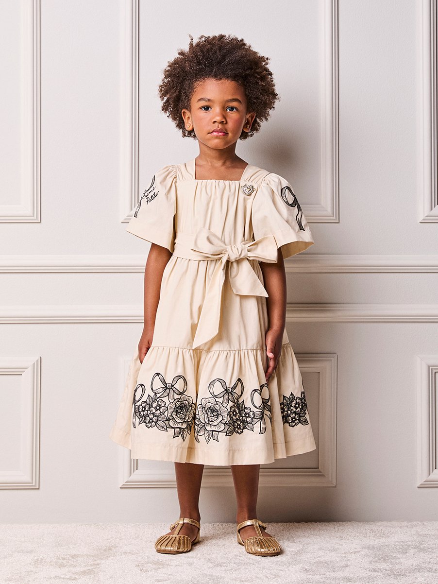 Children's Anime Girl Dress with Floral Embroidery