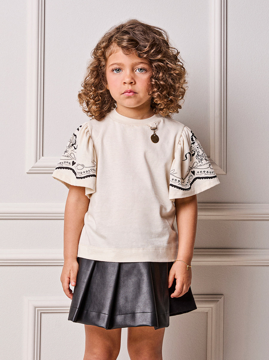 Children's Anime Girl Blouse with Printed Sleeves and Pendant