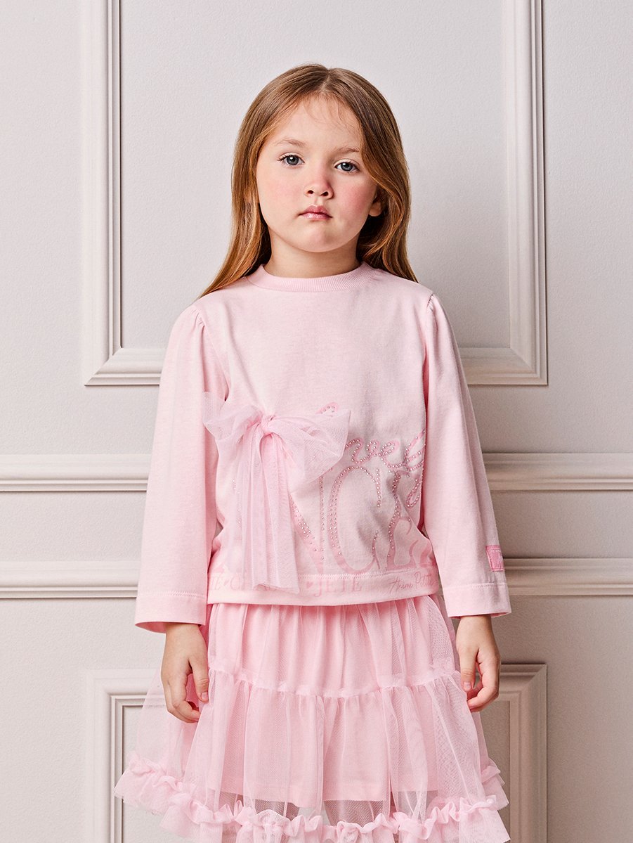 Coolege Cute Anime Girl Children's Blouse with Tulle Bow