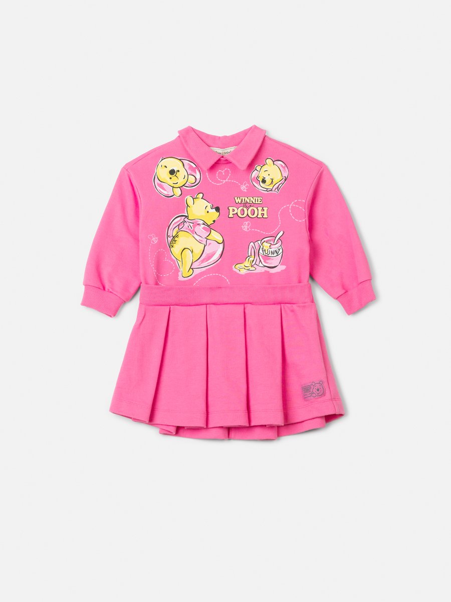 Children's Anime Girl Sweatshirt Dress with Winnie the Pooh Collar