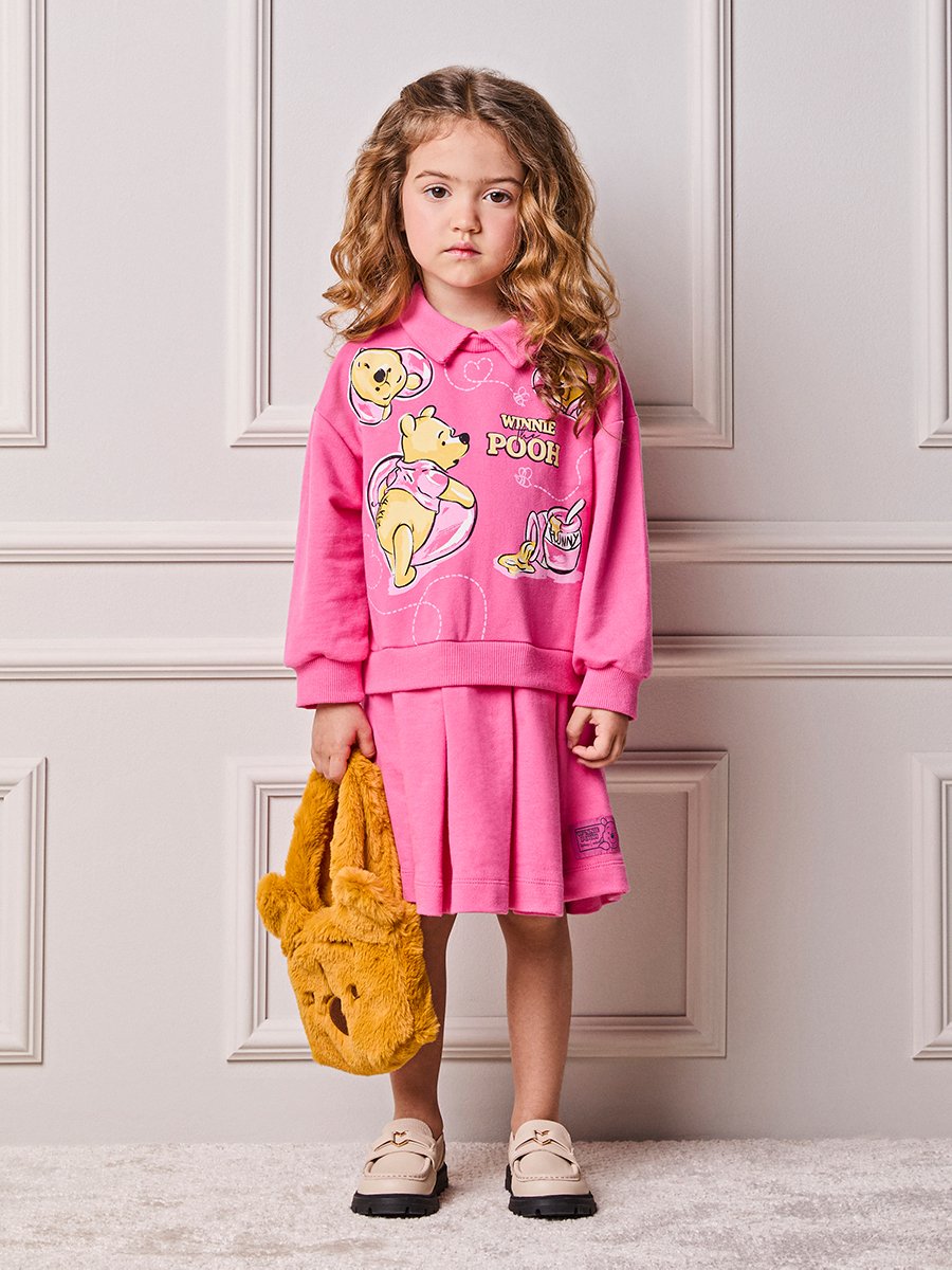 Children's Anime Girl Sweatshirt Dress with Winnie the Pooh Collar