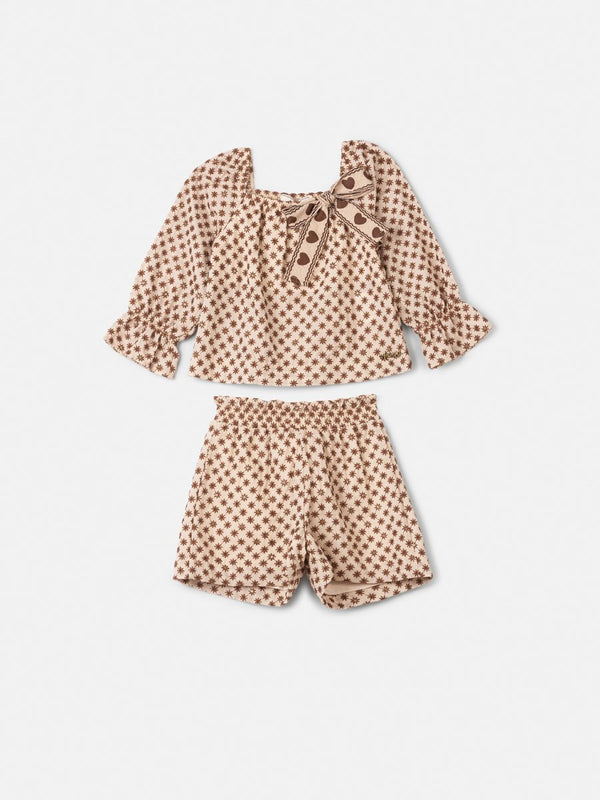 Animê Girls' Set – Embroidery and Bow in hearts