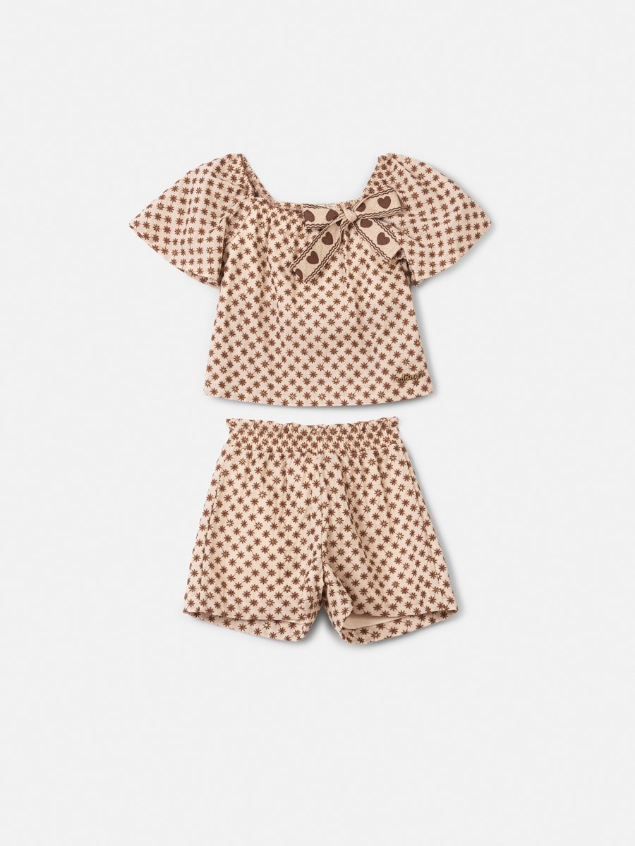 Animê Girls' Set – Embroidered with Bow in hearts