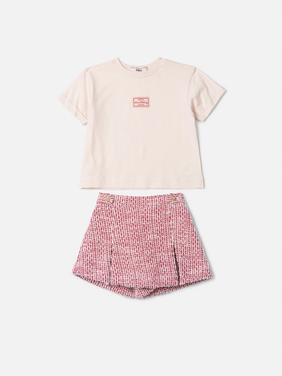 Animê Girls' Set – Tweed Cherry with Pleats