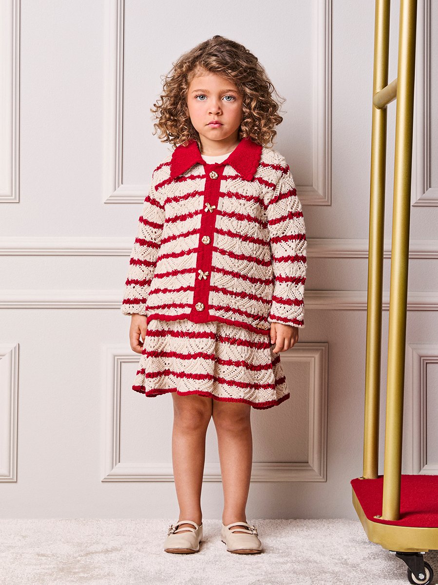 Animê Girls' Set – Cherry Striped Knit Set with Collar and Buttons