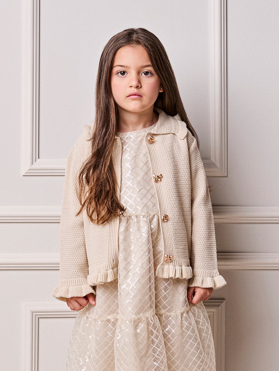 Children's Anime Knitted Girl Coat with Ruffles