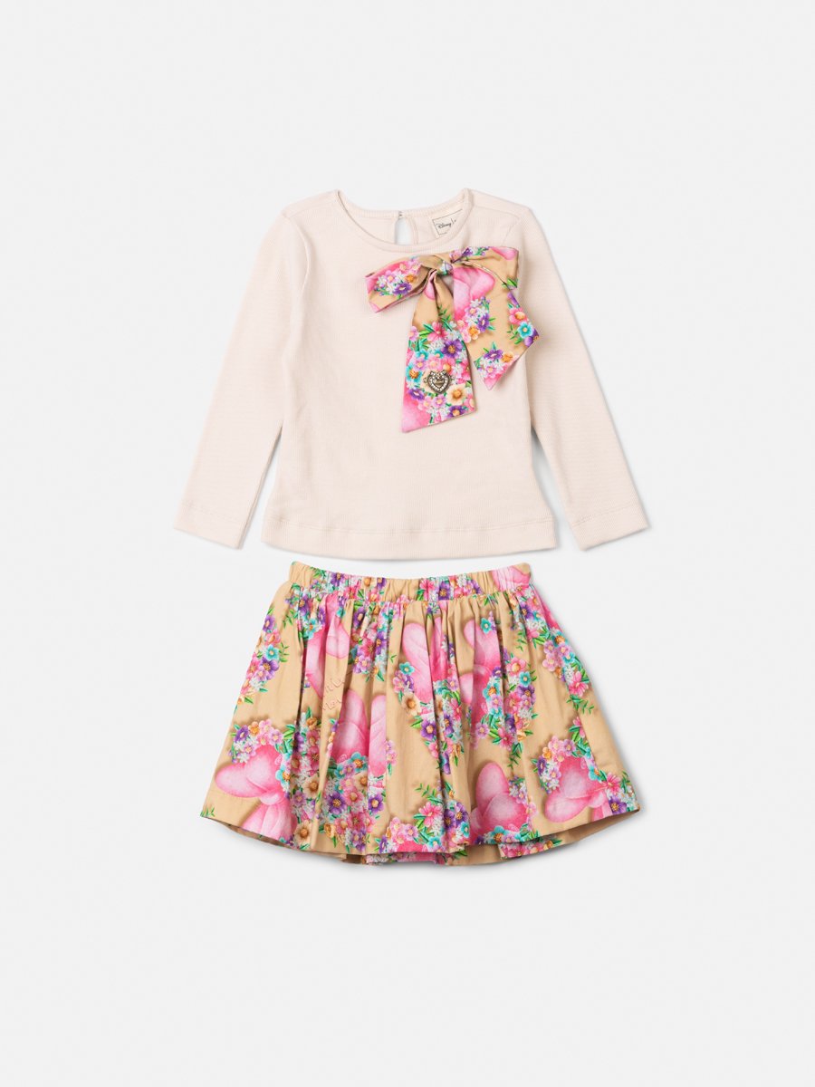 Minnie Floral Ribbed Long Sleeve Anime Girl Children's Set