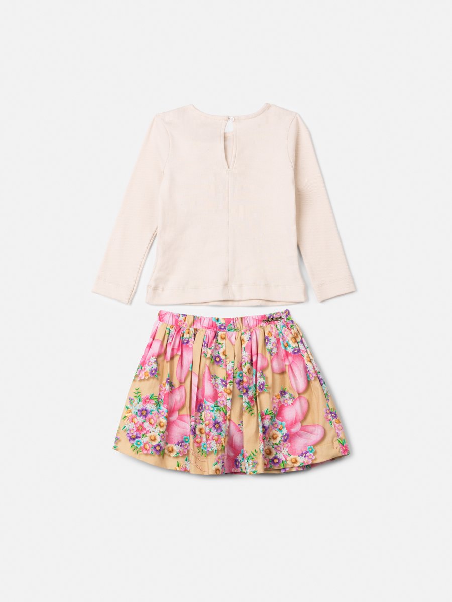 Minnie Floral Ribbed Long Sleeve Anime Girl Children's Set