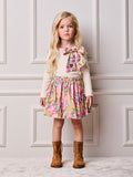 Minnie Floral Ribbed Long Sleeve Anime Girl Children's Set