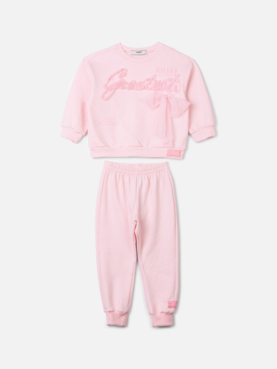 Animê Girls' Set – fleece with Bow and Lettering in Frill Tulle