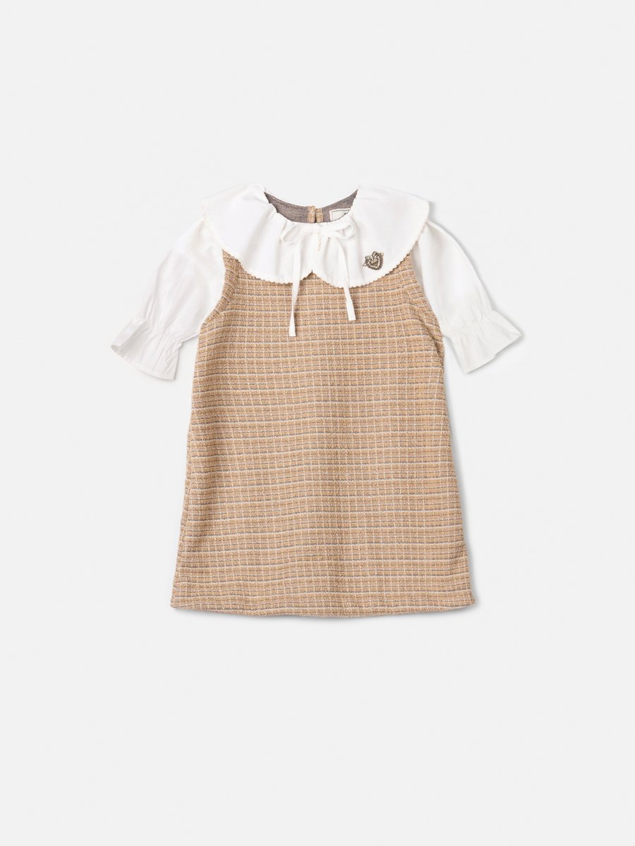 Animê Girls' Dress – Tweed with Puff Sleeve and Peter Pan Collar