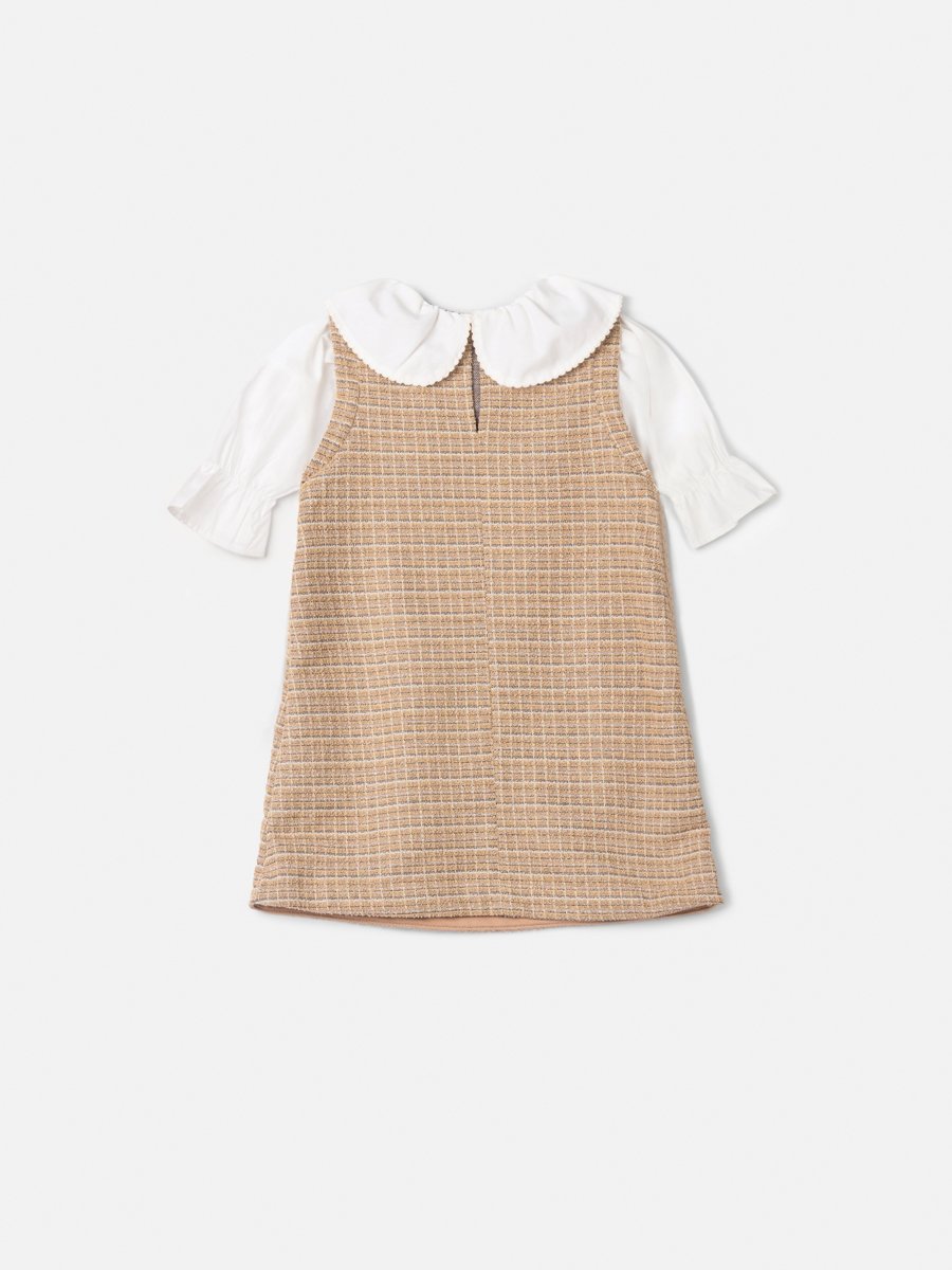 Animê Girls' Dress – Tweed with Puff Sleeve and Peter Pan Collar