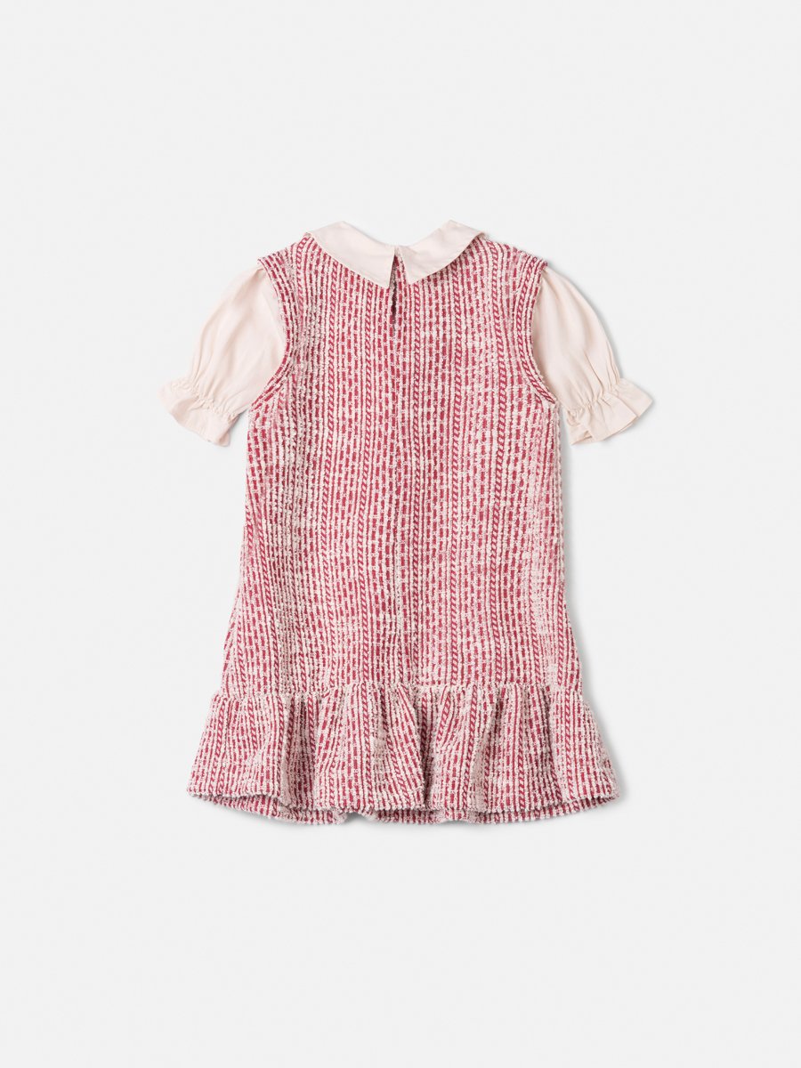 Animê Girls' Dress – Tweed Cherry with Puff Sleeve and Peter Pan Collar