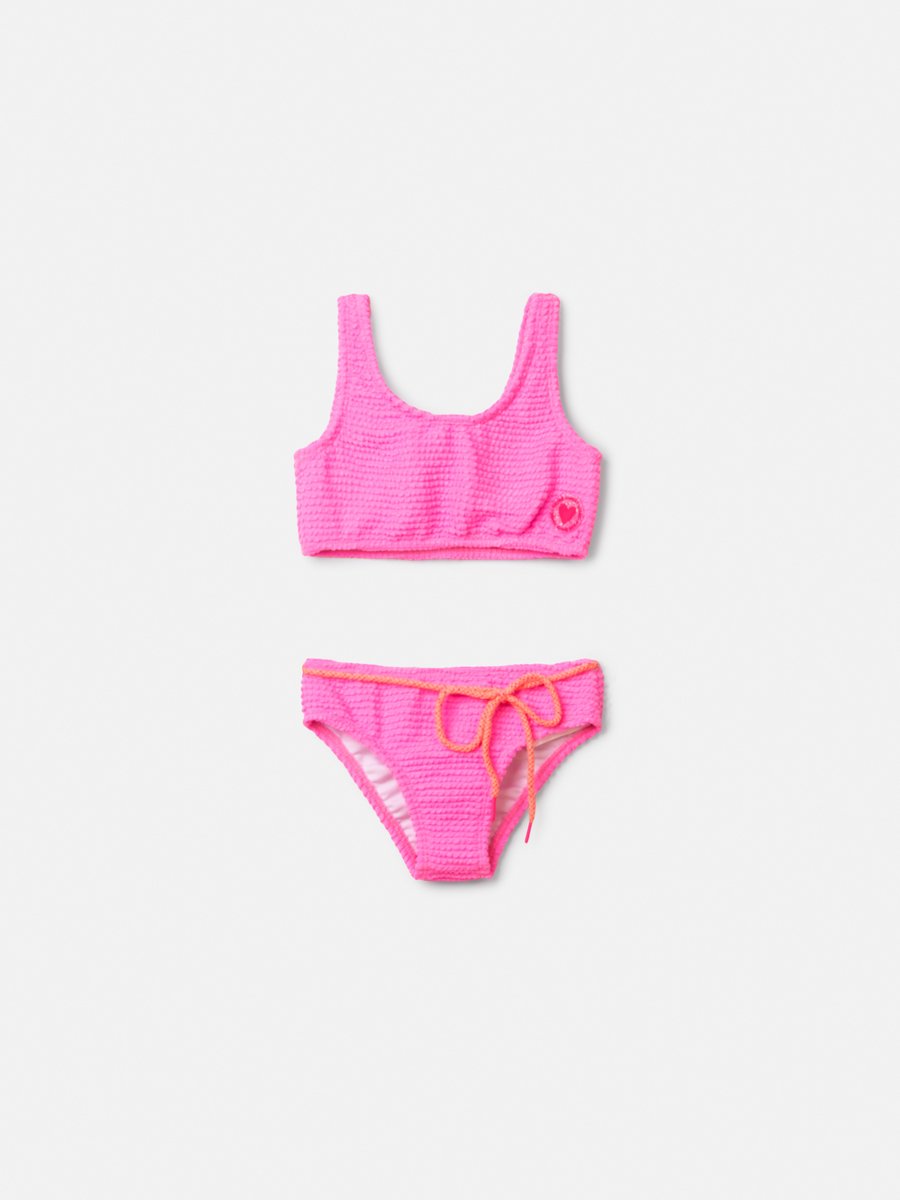 Textured Pink Bikini with Lace