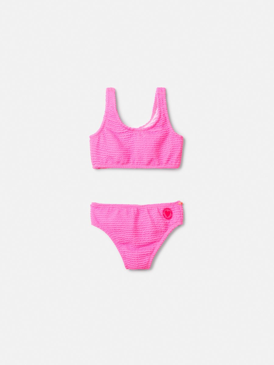 Textured Pink Bikini with Lace