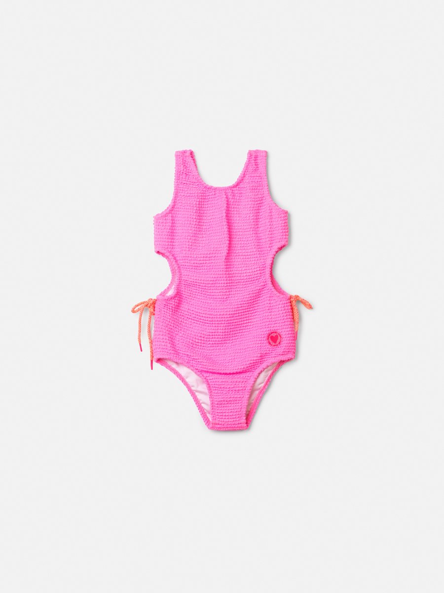 Pink Textured Swimsuit with Lace