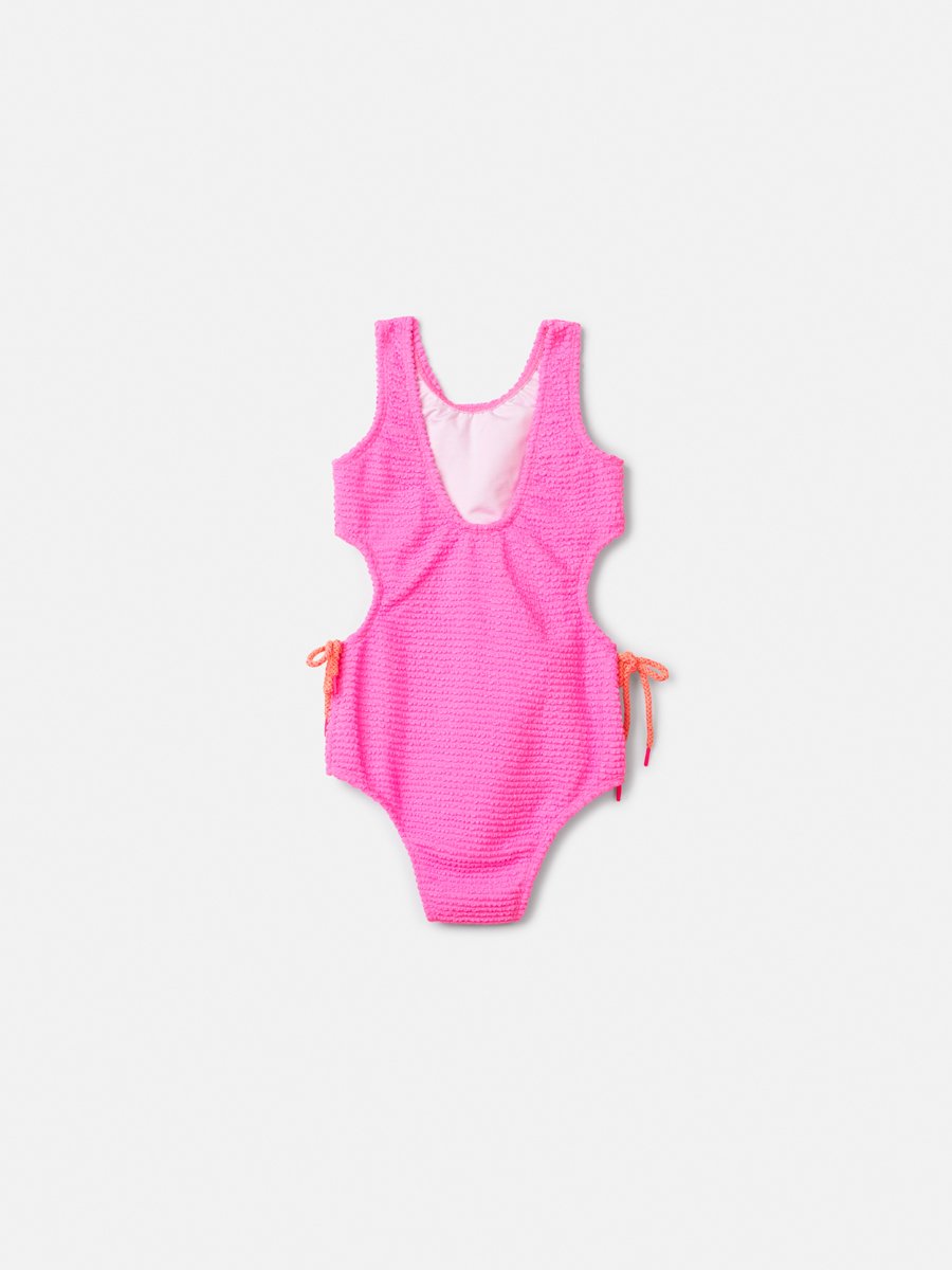 Pink Textured Swimsuit with Lace