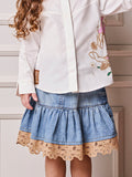 Children's Animê Girl's Ruffled Jeans Skirt with Lace and Pendant