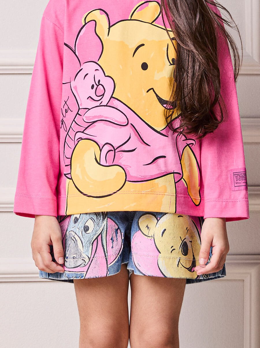 Children's Shorts Girl Animê Jeans Pooh and Friends