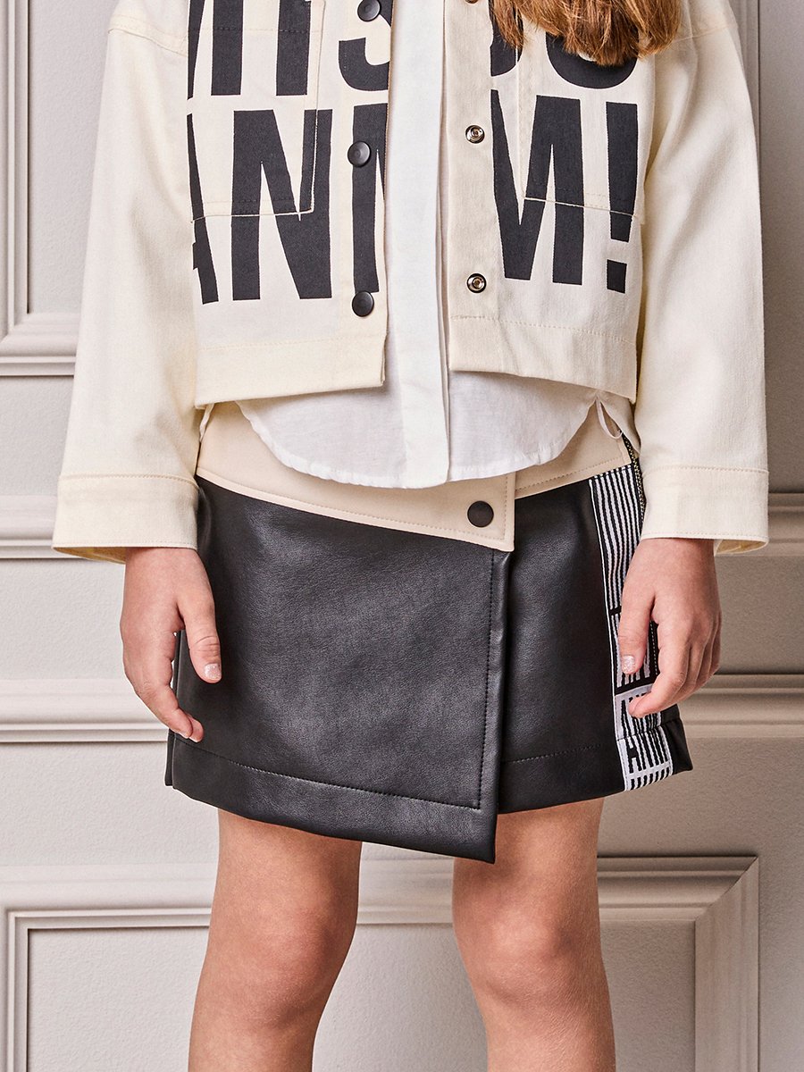 Girls' Anime Black and White Faux Leather Skort