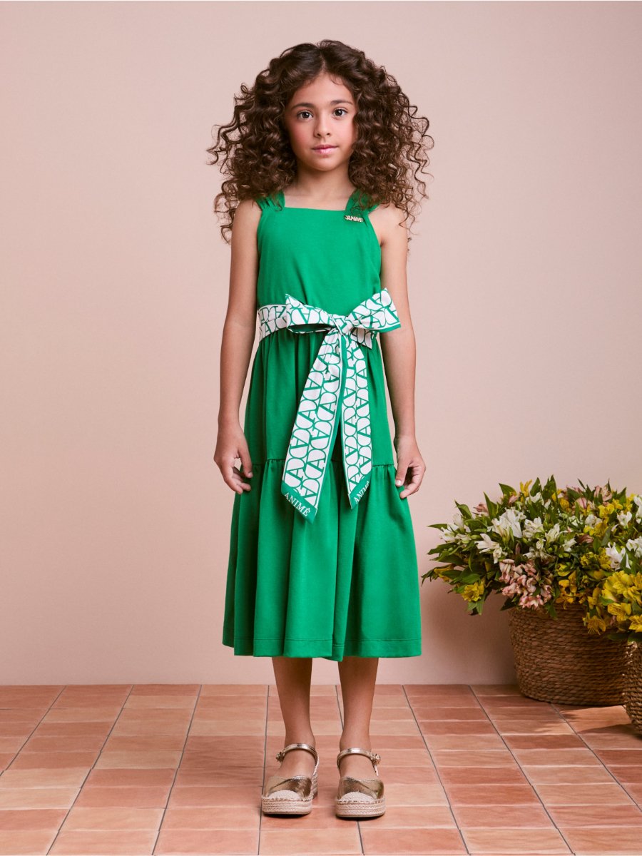 Green Children's Dress with Bow