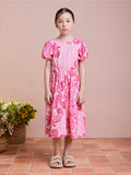 Pink Paisley Children's Dress with Puffed Sleeves