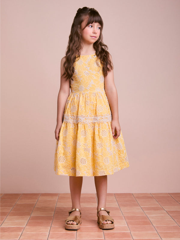 Yellow Laise Dress with Flowers