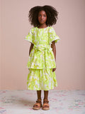 Girls' Neon Green Floral Print Dress
