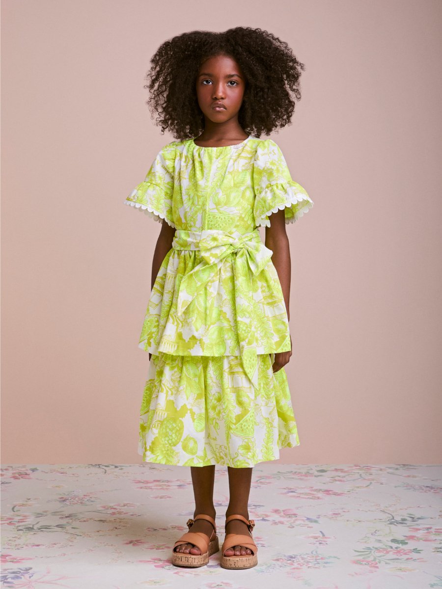 Girls' Neon Green Floral Print Dress