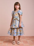 Printed Tulle Dress with Sash