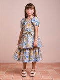 Printed Tulle Dress with Sash