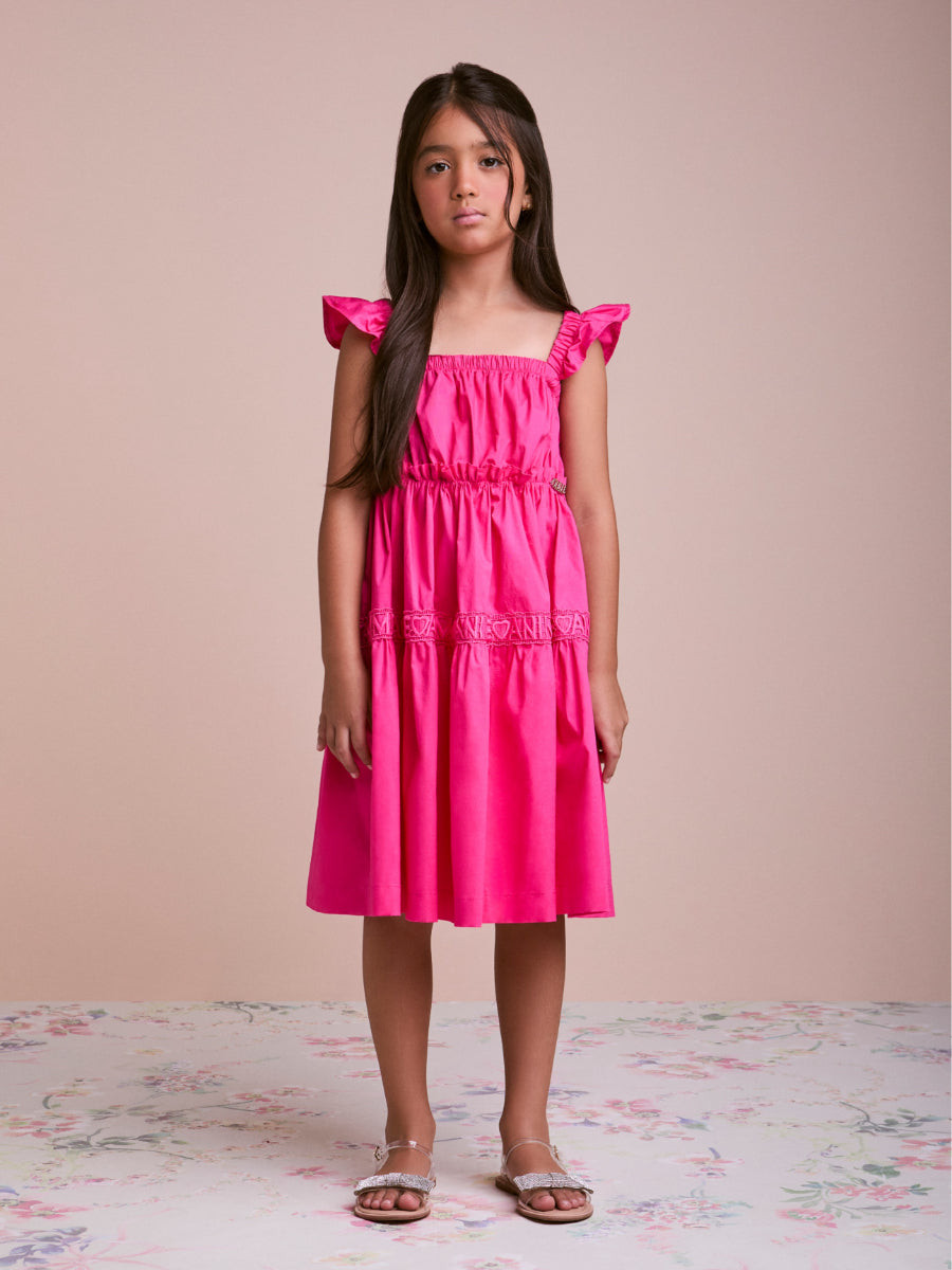 Pink Children's Dress with Ruffles and Lace