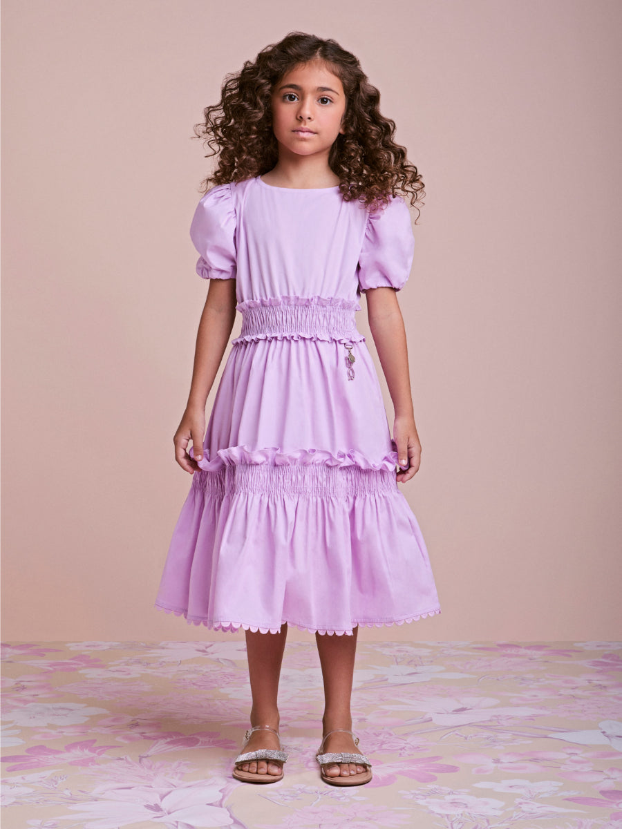 Lilac Dress with Puffed Sleeves