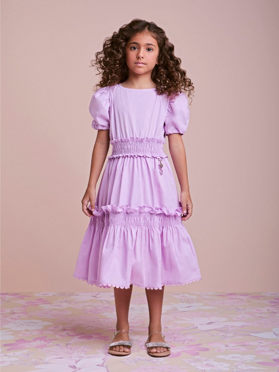 Lilac Dress with Puffed Sleeves