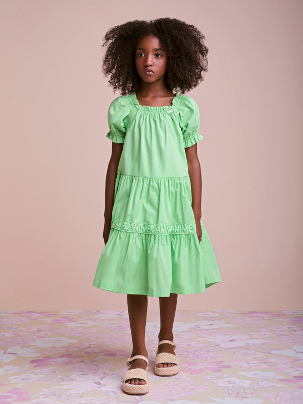 Green Dress with Puffed Sleeves