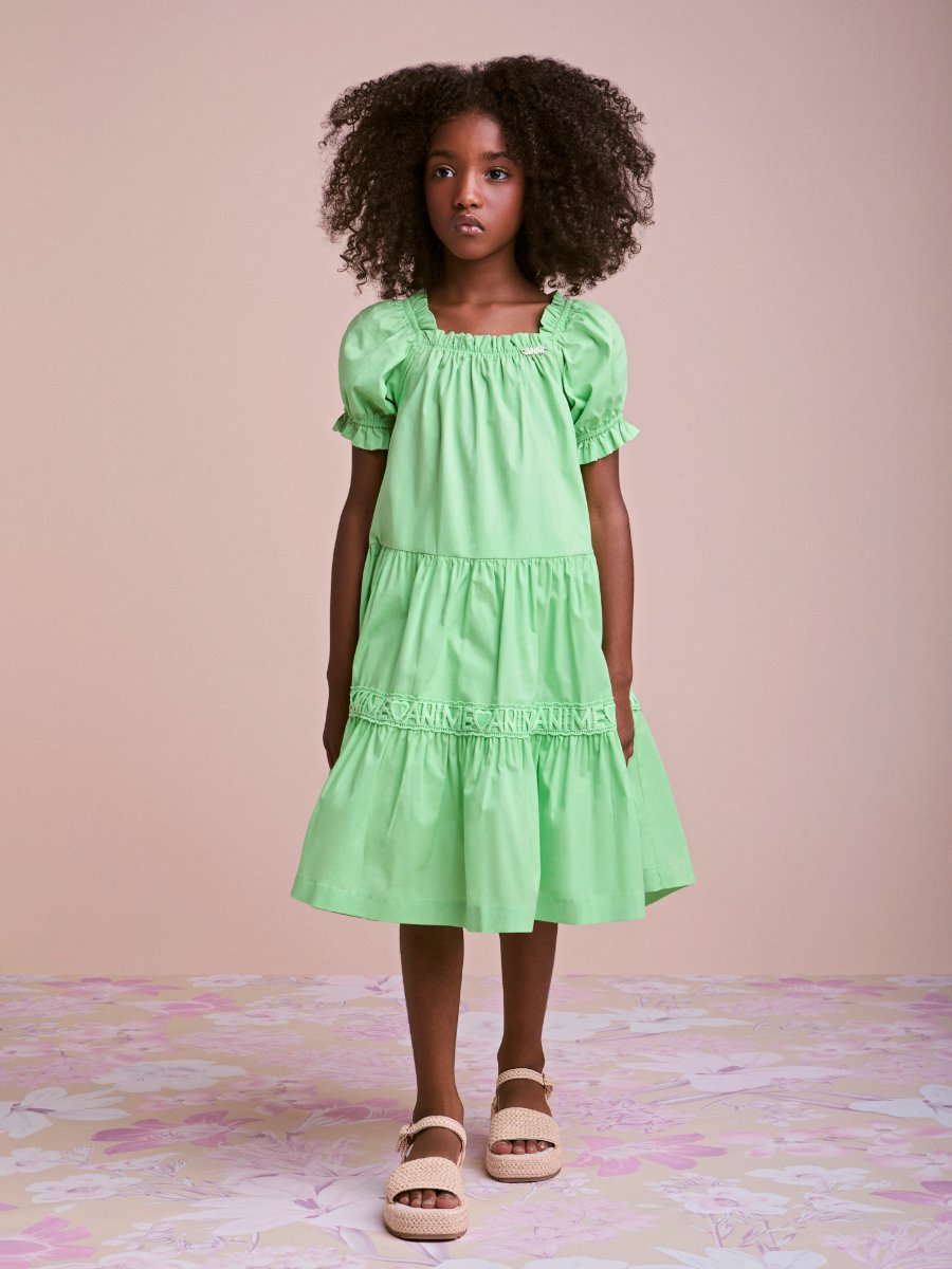 Green Dress with Puffed Sleeves