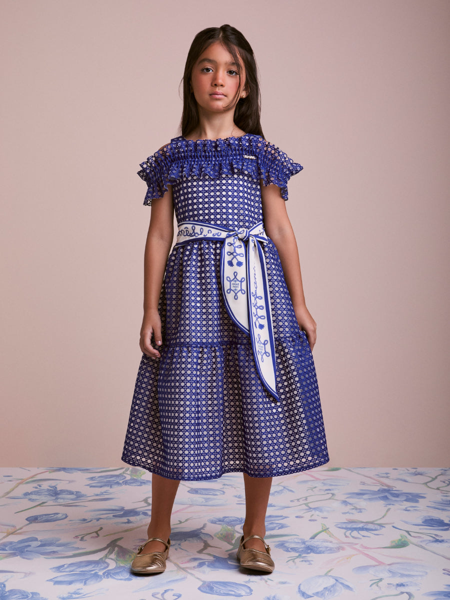 Children's Embroidered Tulle Dress with Ruffles