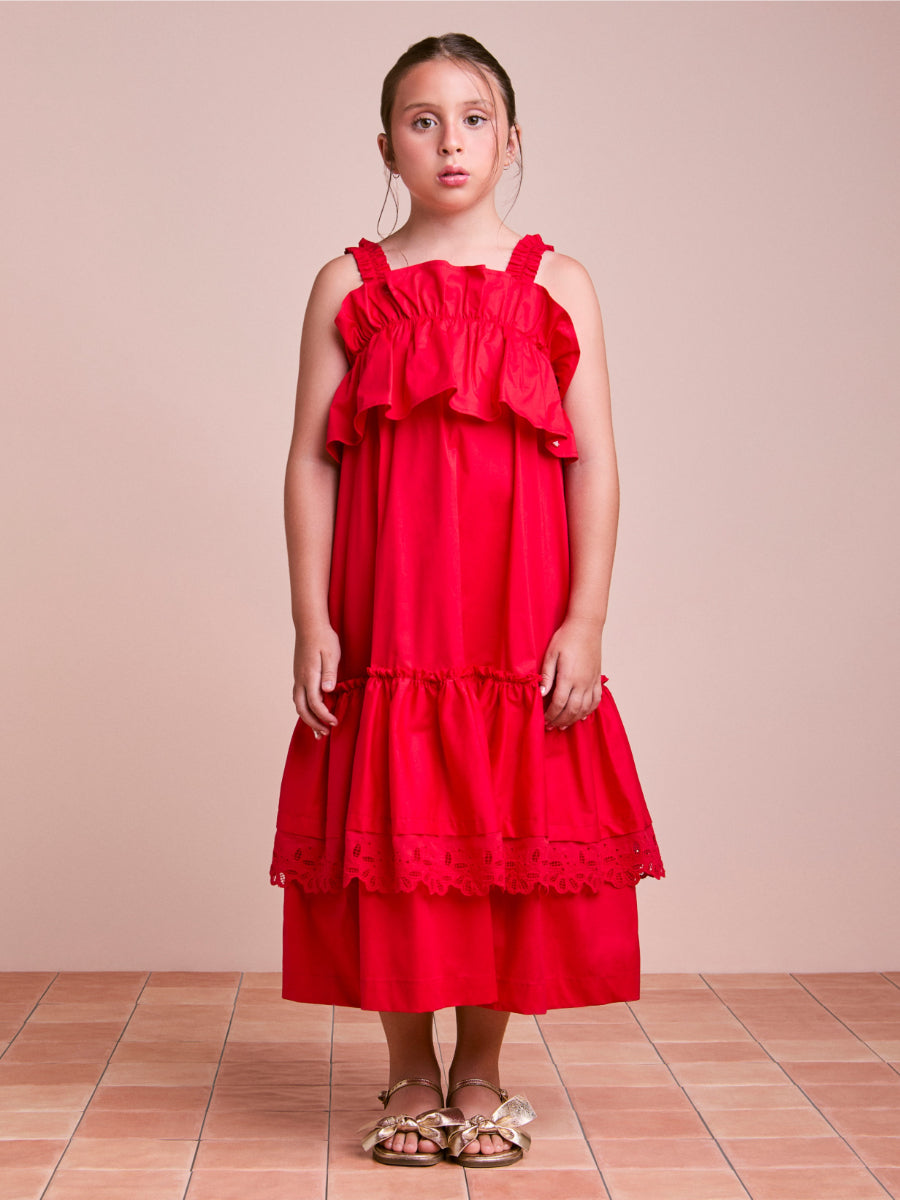 Red Children's Dress with Ruffles