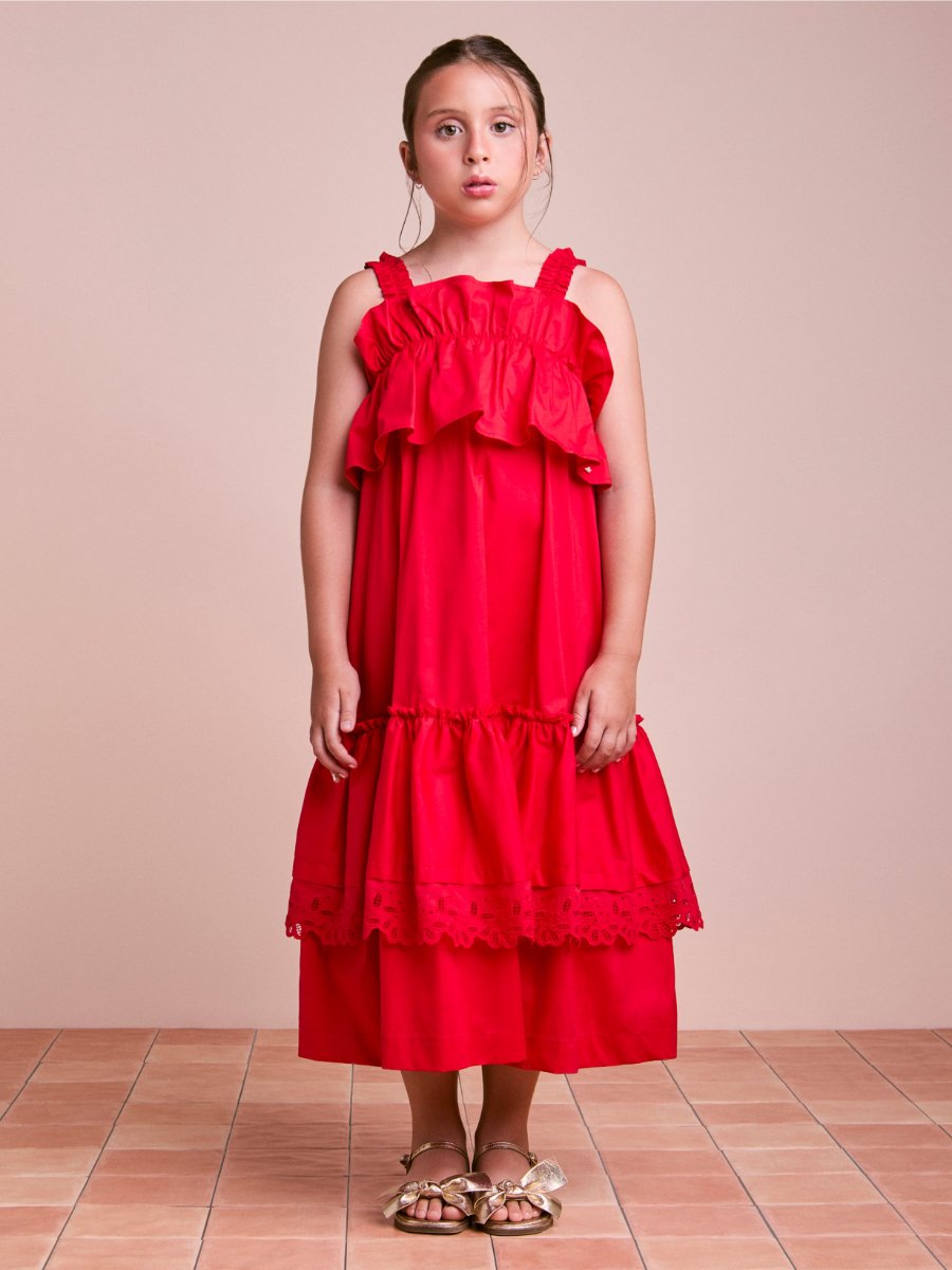 Red Children's Dress with Ruffles