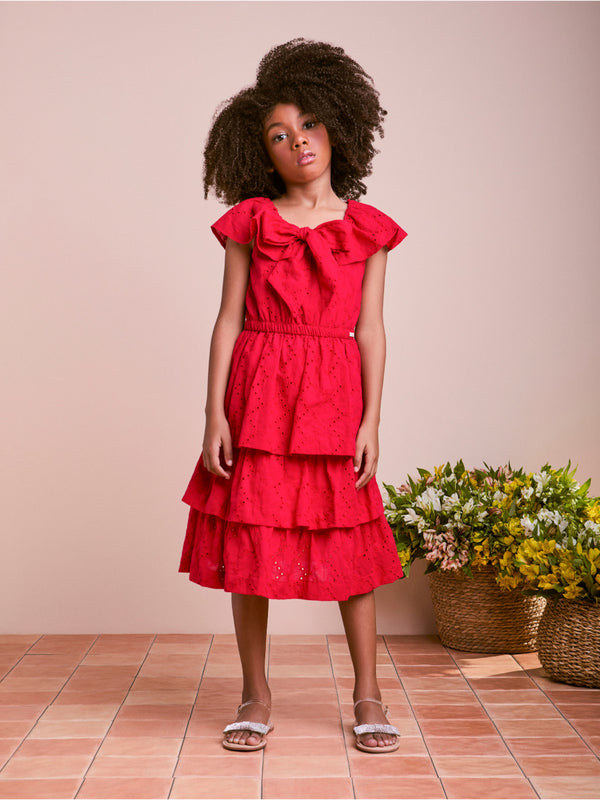 Red Laise Dress with Ruffles