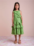 Green Laise Dress with Ruffles