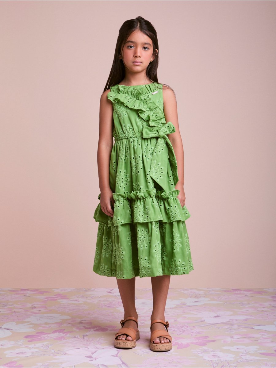 Green Laise Dress with Ruffles