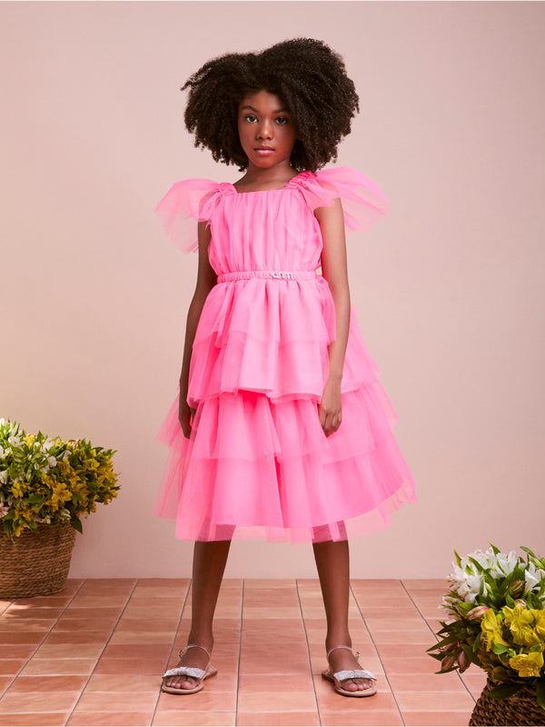 Pink Tulle Dress with Ruffles