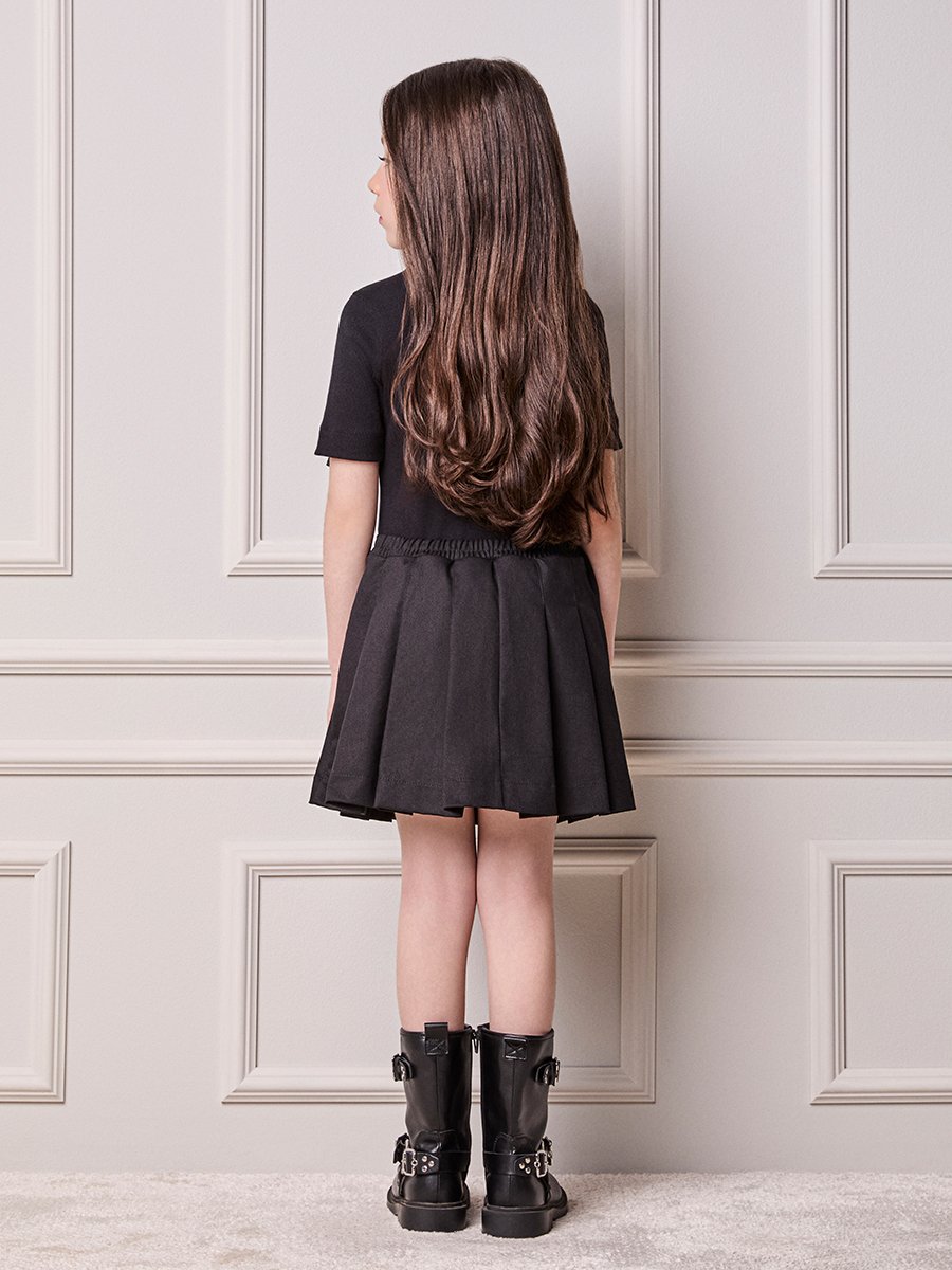 Children's Dress Animê Ribbed Pleated Dress with Bag