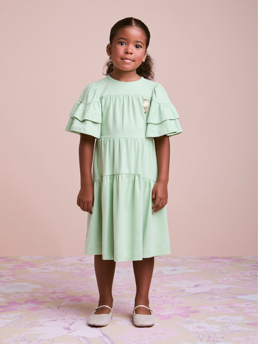 Green Dress with Ruffles on the Sleeves