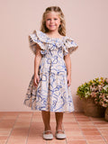 Children's Printed Lace Dress with Ruffles