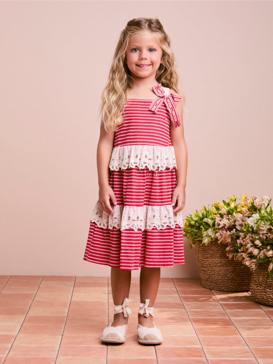 Red Striped Children's Dress with Lace