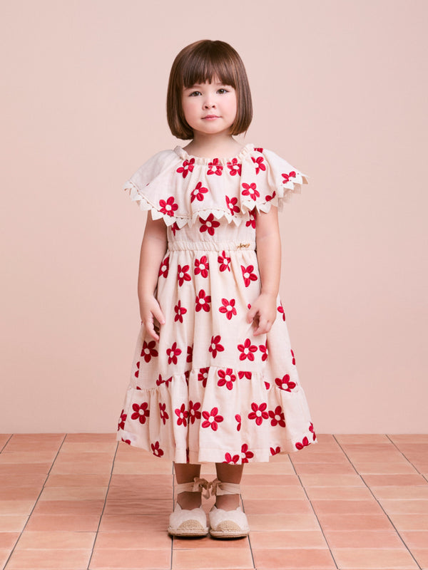 Pearl Children's Dress with Embroidered Flowers
