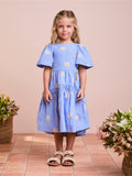 Blue Dress with Embroidered Daisies
