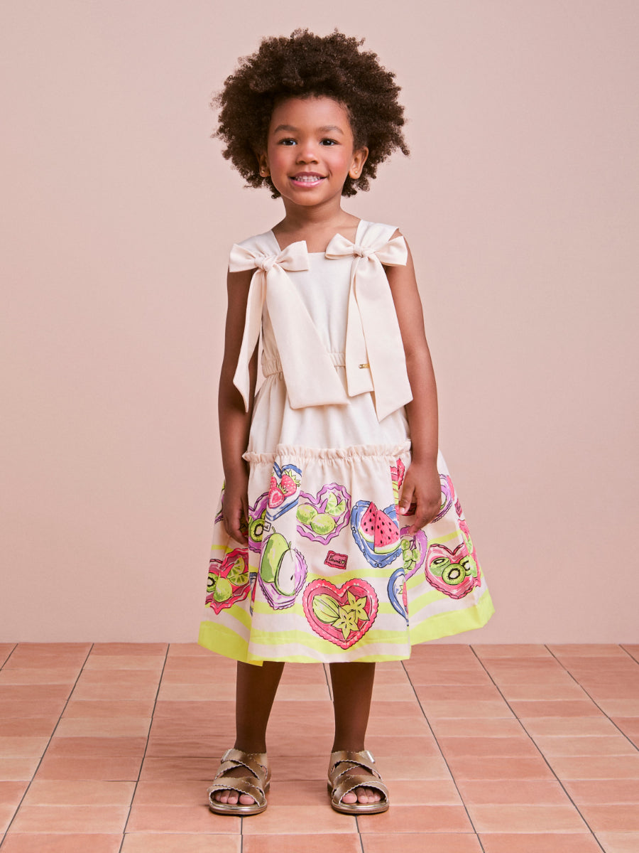 Children's Fruit Print Dress with Maxi Bows